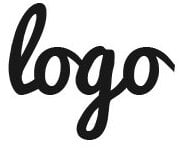 Mot 'logo' écrit en police cursive noire élégante avec un style manuscrit fluide sur fond blanc.